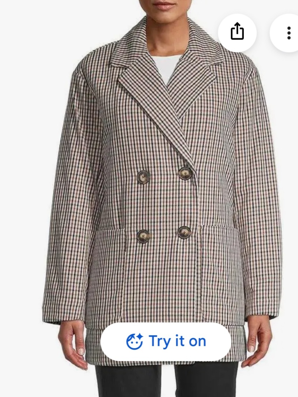 Madewell Quilted Checked Pea Coat in Brown, Cream & Black